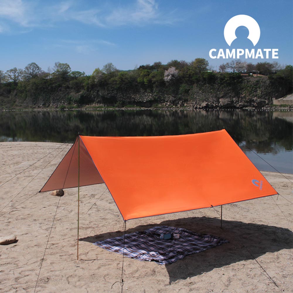 캠프메이트 캠핑용 타프 3*3m 풀세트 생활방수 차박/피크닉/캠핑 [색상-오렌지, 스카이 랜덤]